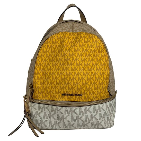 MICHAEL KORS Rhea Medium Color-Block Signature Logo Backpack EUC - Picture 1 of 12